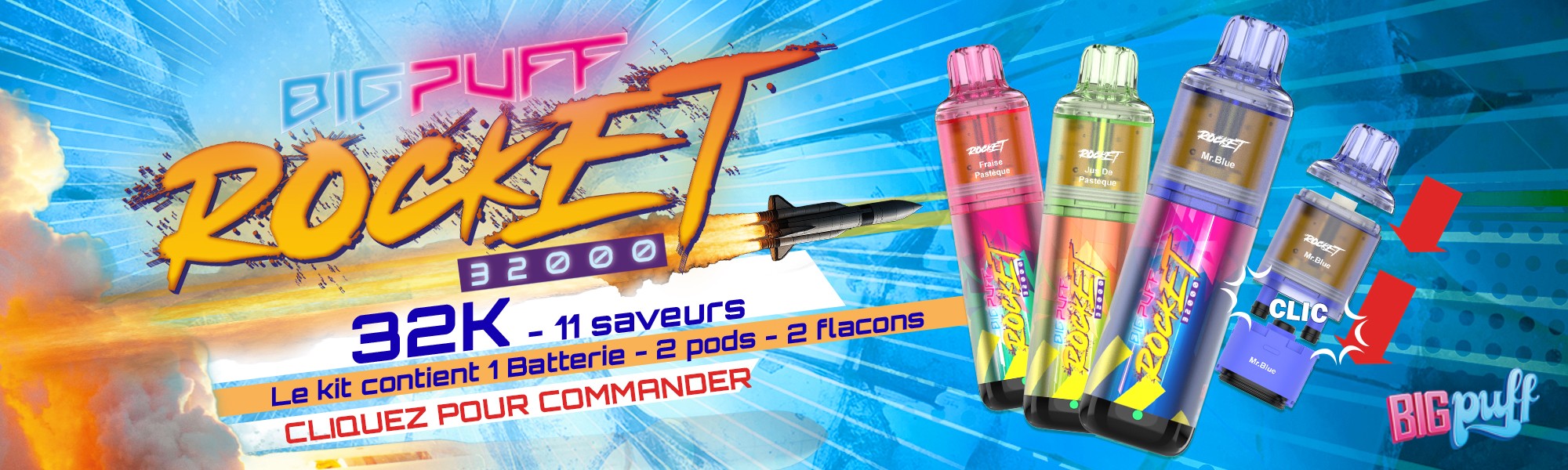 BIGPUFF ROCKET D 2000 1 - Achetez vos e-cigarettes discount, e liquides pas chers et accessoires de vape en ligne