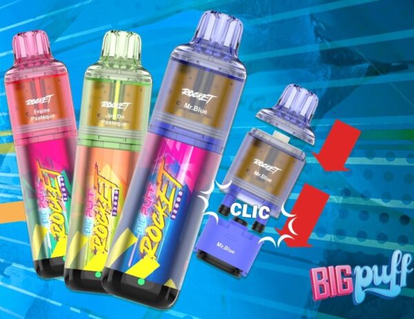 Big Puff Rocket 32000 2% – Puff Rechargeable 32000 Bouffées (1 Batterie + 2 Pods)