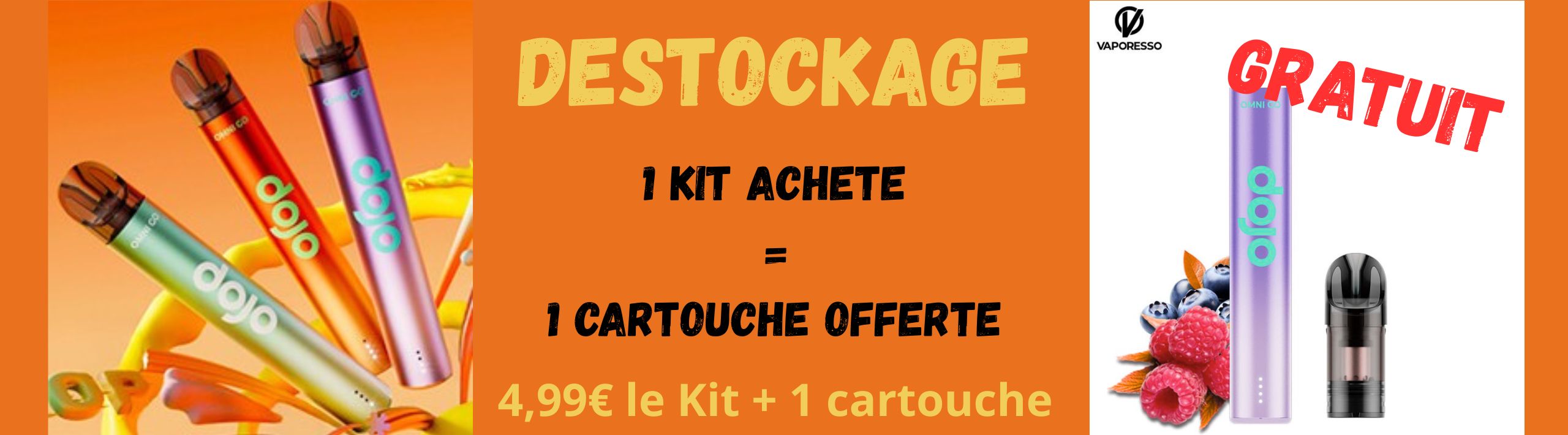 1 KIT OMNI GO ACHETE 1 CARTOUCHE OFFERTE - Achetez vos e-cigarettes discount, e liquides pas chers et accessoires de vape en ligne