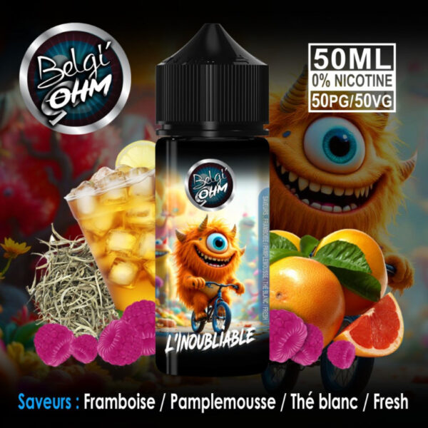 E-liquide Framboise, Pamplemousse, Thé Blanc & Fraîcheur – L’Inoubliable 50ml – Belgi’Ohm