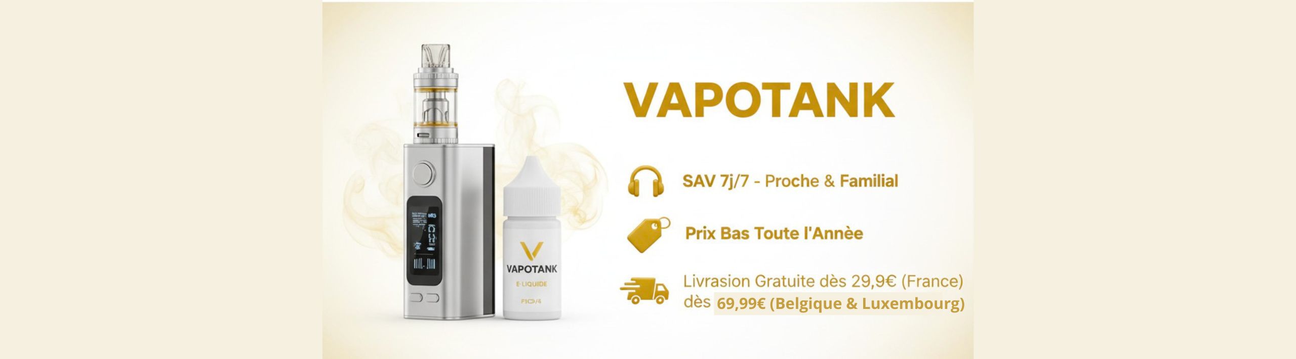 Achetez vos e-cigarettes discount, e liquides pas chers et accessoires de vape en ligne Banniere reassurance - Achetez vos e-cigarettes discount, e liquides pas chers et accessoires de vape en ligne